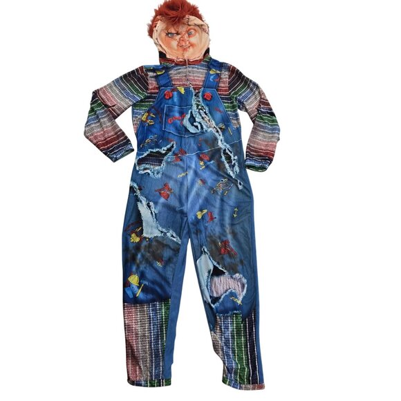 Chucky Halloween Costume X-Large Adults Hooded Jumpsuit With zip up Mask hood - Picture 1 of 8